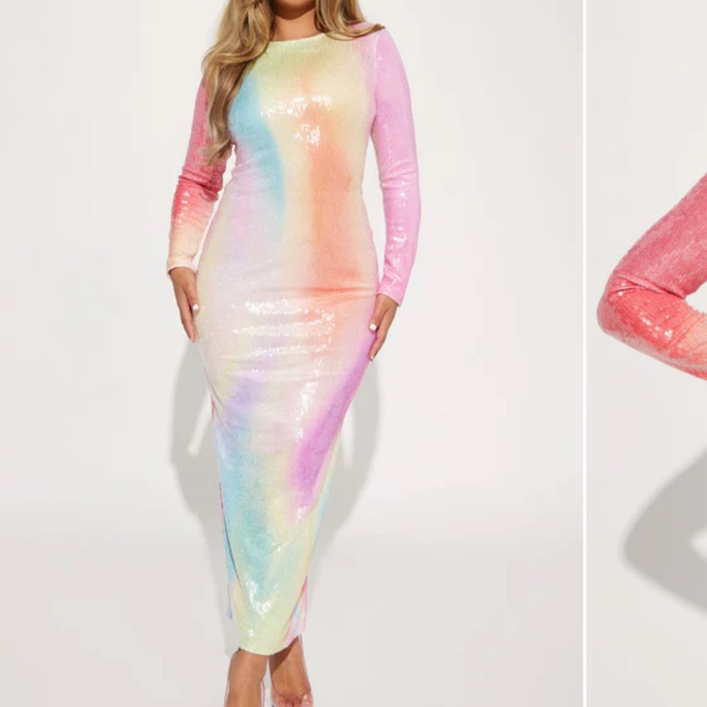 Fashion Nova Rainbow Sequin Long Sleeve Dress